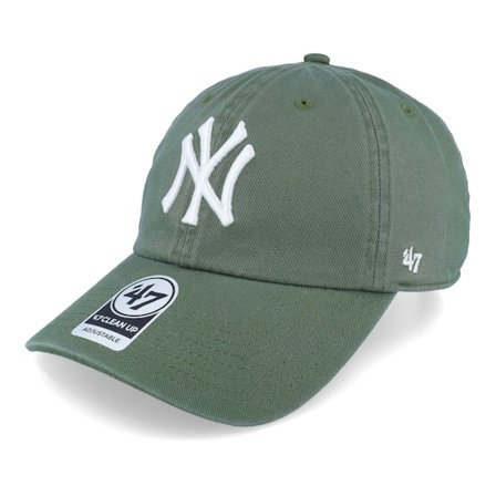 47 Brand - Verde unconstructed Gorra - New York Yankees MLB Clean Up Moss Green Dad Cap @ Hatstore