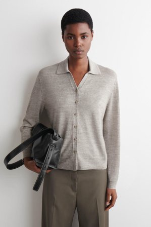 COS Women's Knitted Linen Merino Shirt in Beige