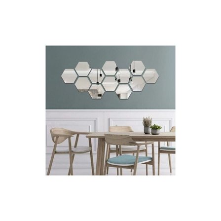 Spejl Akryl Klæbende Vægklistermærke Væg Spejle Dekaler Stue Soveværelse Indretning Hexagon 8710050mm Sølv 12 Stykker