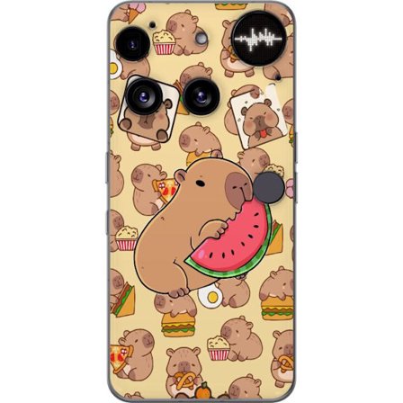 Kompatibelt Mobilskal till Nothing Nothing Phone (3) Söt capybaror njuter av vattenmelon pizza och popcorn i en varm och lekfull design som sprider g