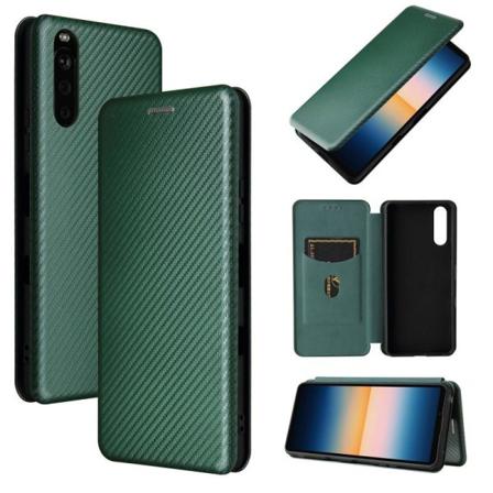 Xperia 10 III Flip Veske Kortspor CarbonDreams Grønn Green