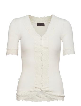 Organic Cardigan Regular Ss W/Lace White Rosemunde