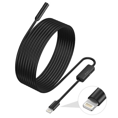 Endoskop Kompatibelt med iPhone, ILIHOME inspeksjonskamera med 5,5 mm objektiv, 3,5 meter halvstiv kabel boroskop IP68 vanntett 3.5m