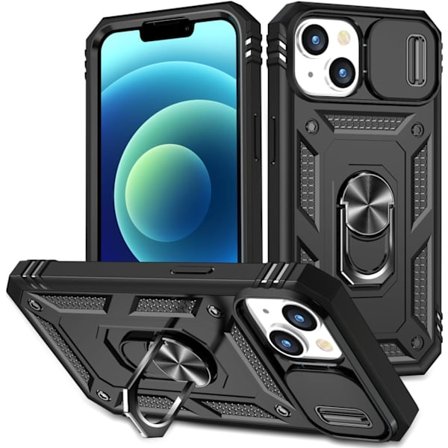 (Svart) 1. iPhone 15-deksel, kameradeksel med roterende ringholder for Apple iPhone 15