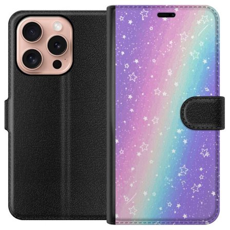 Kompatibel Tegnebogsetui til Apple iPhone 16 Pro Rainbow-farvet pastelbaggrund med hvide stjerner og glitrende prikker i blød overgang