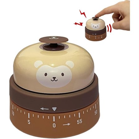 60 minutters timer med bordringklokke søt kjøkken egg timer for matlaging, multifunksjons opptrekk timer ingen batteri behov