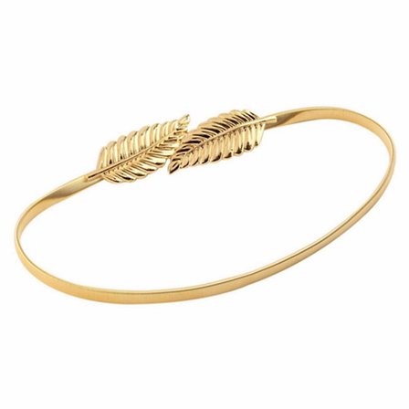 Smalt elastisk metalbælte med bladspænde i guld eller sølv