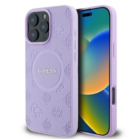 Guess Saffiano Peony Classic Logo MagSafe iPhone 16 Pro Max -kotelo - violetti