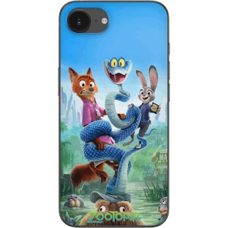 Kompatibelt Mobildeksel til Apple iPhone 16e Zootopia inspirert animert plakat med rev kanin og slange fargerikt eventyr humor og familievennlig anima