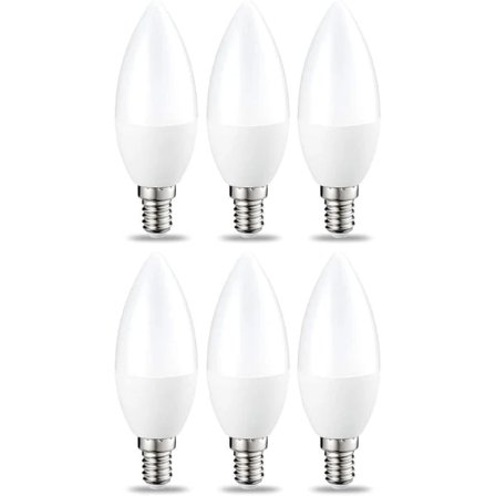 Sæt med 6 små LED-pærer i form af en flamme, Edison-skruesokkel E14 5W (svarende til 40W) Varmt hvidt ikke-dæmpbart lys
