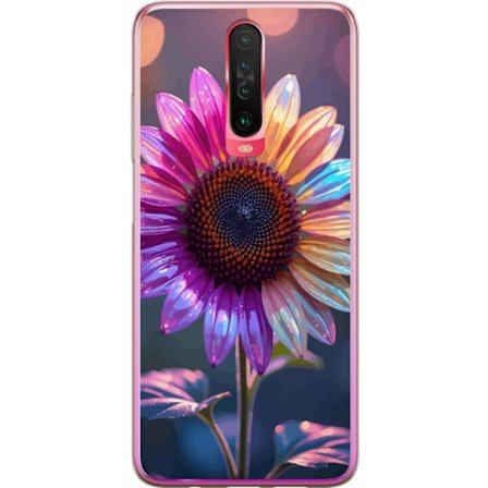 Kompatibelt Mobildeksel til Xiaomi Redmi K30 Irideserende blomst med glitrende kronblad i rosa lilla og gull mot myk bokeh bakgrunn