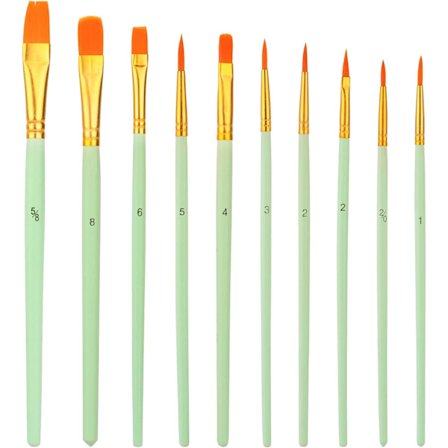 10 st Målarpenslar Set Målarpenslar Konstnärspensel Nylon Platt Pensel för Olja Akryl Vattenfärg Gouachemålning Barn