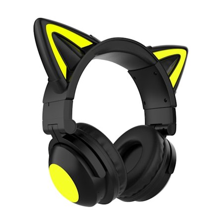 Vikbart Bluetooth Gaming Headset med Lysande Kattöron och Inbyggd Mikrofon för PC/PS4/PS5/Xbox/Switch (Svart)