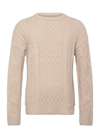 Scotch & Soda Round Neck Extra Dropped Shoulder Chenille Cable Sweater Beige