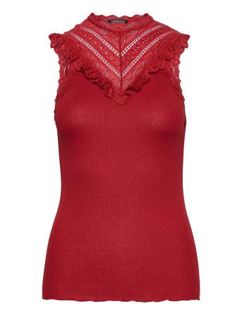 Silk Top Regular W/Wide Lace Top Ærmeløs Top Rød Rosemunde