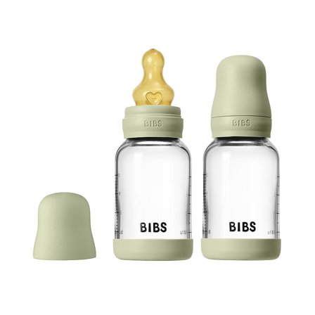 BIBS Glass Baby Bottle Round Latex 2-Pak Sage 120 ml Slow Flow, Børn & Forældre, Sutteflasker & Tilbehør, Sutteflasker