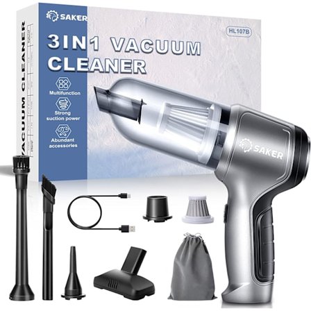 Minivacuum til Bil, 3 i 1 Tastatur Vacuum Cleaner Ledningsfri Håndholdt, Bil Vacuum Cleaner med Børsteløs Motor 12000PA Høj Effekt og Type C
