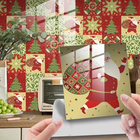 Selvklebende veggfliser, Julemannen, vanntett bakplate for kjøkkenfliser, selvklebende gulvfliser, 24 ark