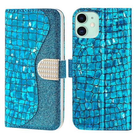 SKALO iPhone 13 Croco Glitter Wallet Cover - Turkis Turquoise