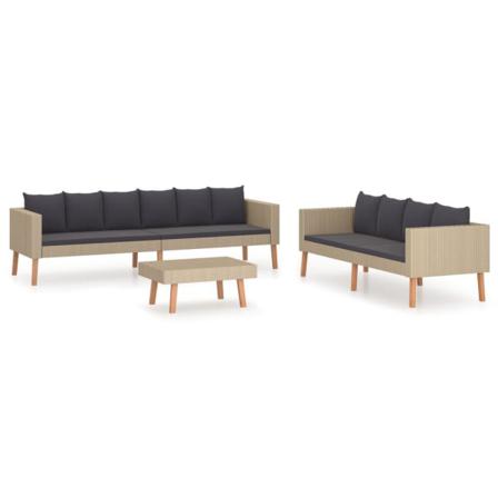 Vidaxl Loungeset För Trädgården Med Dynor 3 Delar Konstrotting B Beige