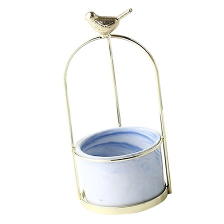 Keramisk kjøttfull hydroponisk blomsterpotte med gulljernstativ, blå