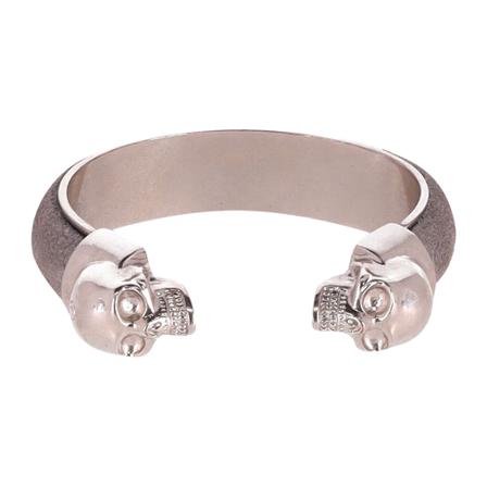 Alexander McQueen Pre-owned Alexander McQueen Twin Skull Bracelet in Grey Metal grå, Dam Vintage Smycken, Dam, Storlek: ONE SIZE