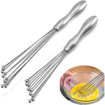 2 stk. visp med kuler i rustfritt stål, 10-tommers og 12-tommers manuell eggevisp, kjøkkenmikser, minikulevisp, for sauser, krem, blanding