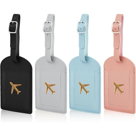 4 stk Bagage Tags, PU Læder Bagage Etiket med Justerbar Rem, Rejsetaske Tags, Bagage Tags med Privatlivsbeskyttelse, Bagage Tags (4 Farver)