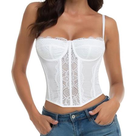 Spetskorsett Crop Tops för kvinnor - Sexig modeklubb White L