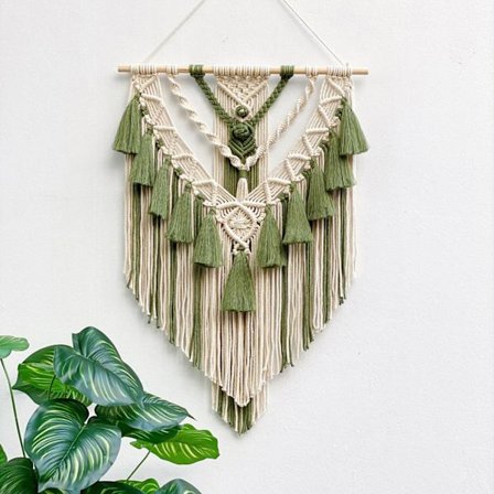 Boho Macrame Vægdekoration Håndlavet Bomuld Vægtæppe med Kvaster Vævet Macrame Vægdekoration til Dekoration af Soveværelse Stue Lejlighed Børnehave 