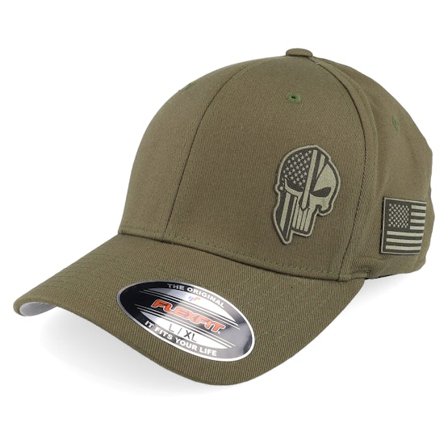 Army Head - Green - flexfit - Cap - Army Skull Usa Olive Flexfit - Hatstore