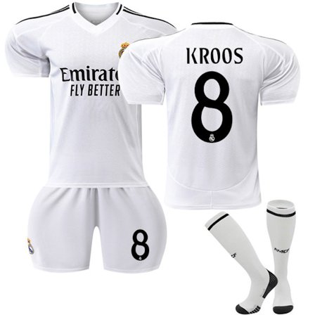 Real Madrid hjemmebanetrøje nr. 8 med strømper til børn og voksne 24-25