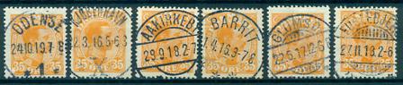 Danmark 1913 - Samling med 35 øre gul Chr X - Stemplet
