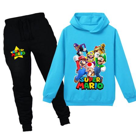 Super Mario Boys Pige Pullover Hættetrøje og joggingbukser Sæt Sportstøj Børnetøj 120cm(5-6år) 0 120cm(5-6years) light blue