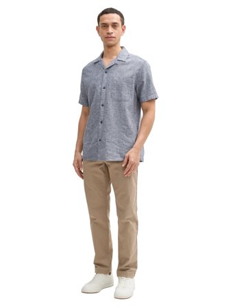 Tom Tailor Structured Cotton Linen Shirt - Navy - S