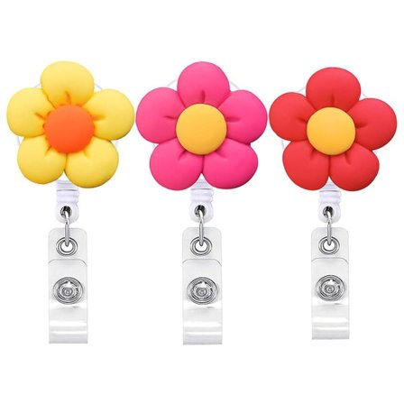 3 stk Blomformede Badge Clips Sygeplejerskestuderende Badge Spænder Multifunktionel ID-Kortholder Assorteret Farve 8.5x3.2x1cm IC