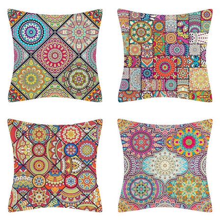 Putetrekk 40 x 40 cm Sett med 4 Hippie Bohemian Mandala Blomstermønster Putetrekk Bomull Lin Putetrekk[EE]