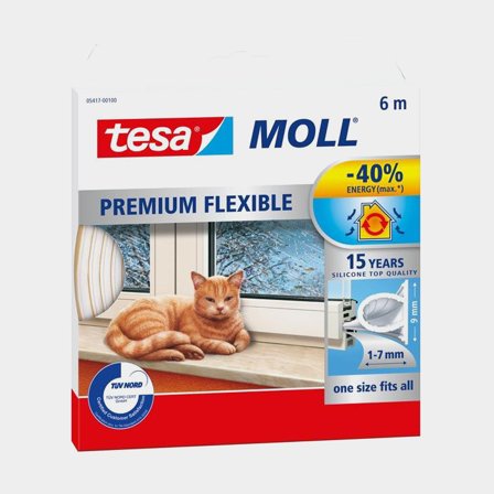 Liston adhésif en silicone Tesa Premium Flexible, 9 mm x 6 meter, 7 mm épais, blanc