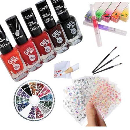 Neglesæt - Dekorationssæt - Neglelak, Rhinestone, Negleklistermærker