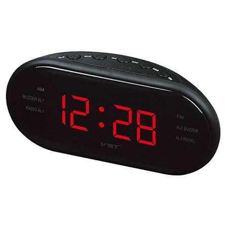 LED-klocka med digital display, AM/FM-radio och dubbla alarm, EU-röd