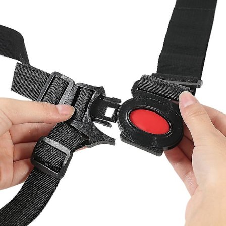 Justerbar nylon 5-punkts sikkerhetssele kompatibel med baby- og barnesete, barnevogn, vogn, slitesterk og sikker, svart -ge