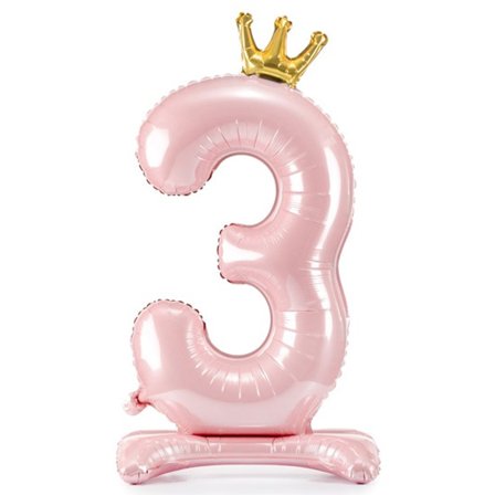 Sifferballong Stående Rosa Krona "0-9" Siffra 3