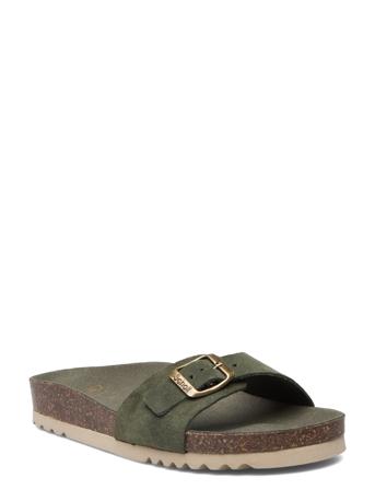 Sl Estelle Suede Forest Shoes Summer Shoes Flat Sandals Kakigrønn Scholl*Betinget Tilbud