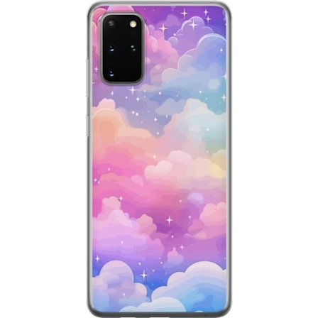 Kompatibelt Mobildeksel til Samsung Galaxy S20+ Søt enhjørning med regnbuefarget hår mot en stjernebelagt pastellbakgrunn i kawaii-stil