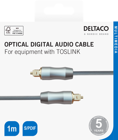 Deltaco High End Toslink Cable optical cable digital audio 1m black