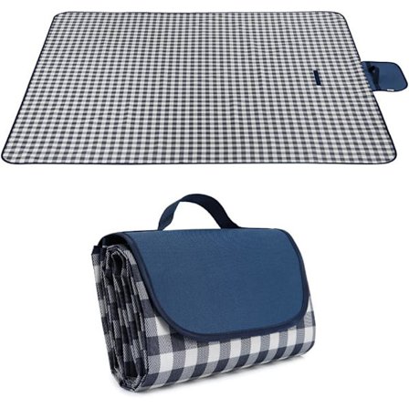 Picknickfilt, 200 x 200 cm picknickmatta vattentät och sandtät campingmatta, stor bärbar hopfällbar strandmatta för reseträdgårdsbordduk (blå)