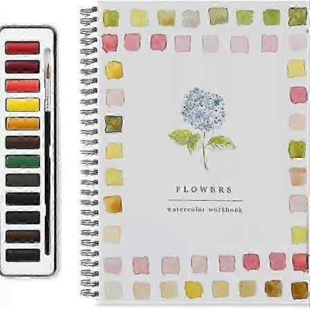 Akvarell arbeidsbok, nybegynnervennlige akvarell arbeidsbøker, 12 farger akvarellmaling sett_Spesialtilbud