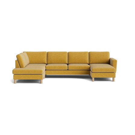 Ontario Gul U-Sofa med Chaiselong & Ege Ben - Højrevendt hjørnesofa i slidstærkt stof - 206x327x86cm - Komfortabel & stilfuld