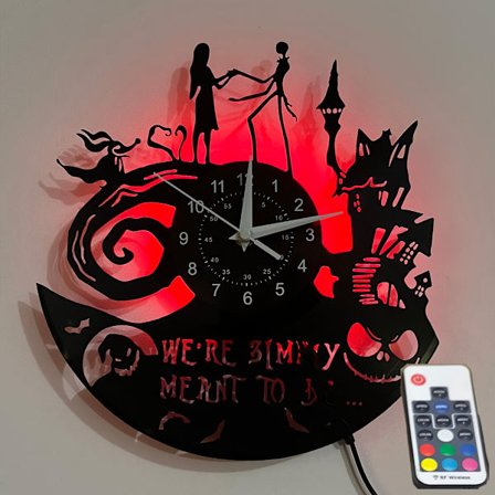 The Nightmare Before Christmas Vinyl Väggklocka - 3D Hängande Konstdekor med Jack Skellington & Sally Design, Blå Självlysande Visare, Perfekt för