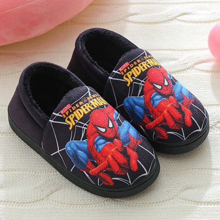 Babytøfler i bomull med mønster, sklisikre varme sko for barn, Svart Bag Hæl Svart